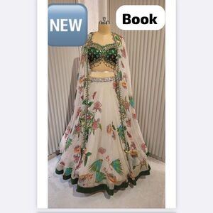 Heavy green white lehnga